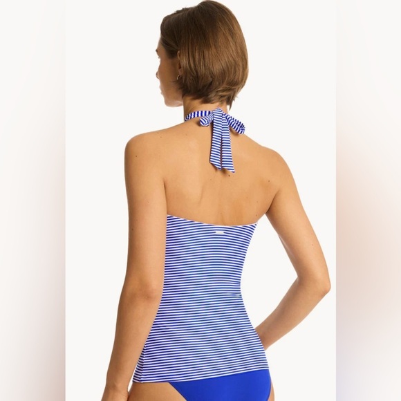 NWT Sea Level Women’s Varsity Halter Bandeau Tankini Top in Blue/White stripes - Picture 2 of 7